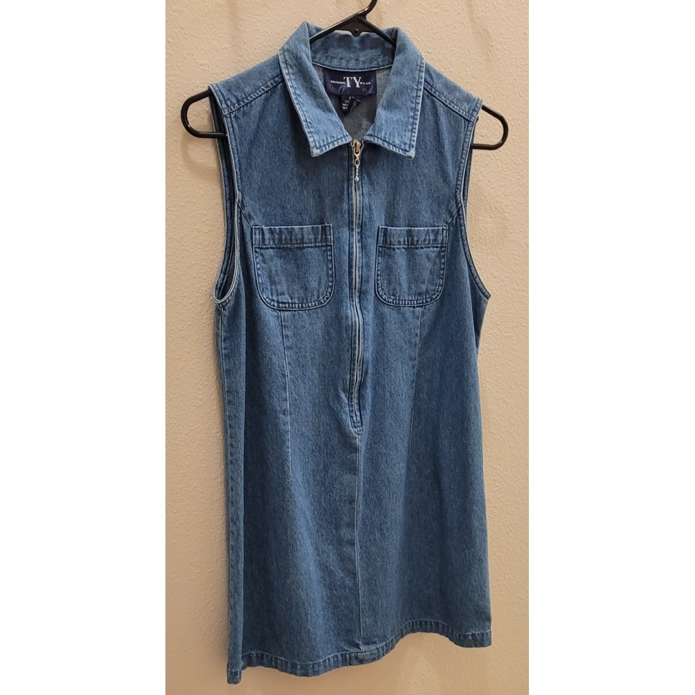 original ty wear  Cotton denim dress. Size 10P. Zipper Front. 2 Pockets.